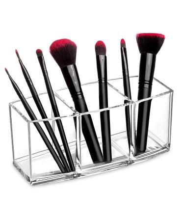 HBlife Clear Acrylic Makeup Brush Holder Organizer - 3 Slot Cosmetic Brushes Storage and Eyeliners Display Case for Vanity - Buy Online on SooperMarket.com