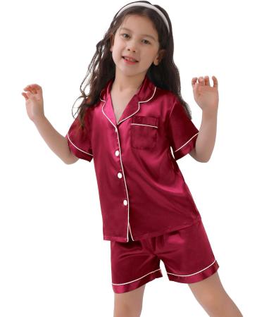 SWOMOG Kids Silk Pyjamas - Short Sleeve Satin PJs Set for Boys and Girls | Red | Ages 12-13 Years - Buy Online on SooperMarket.com