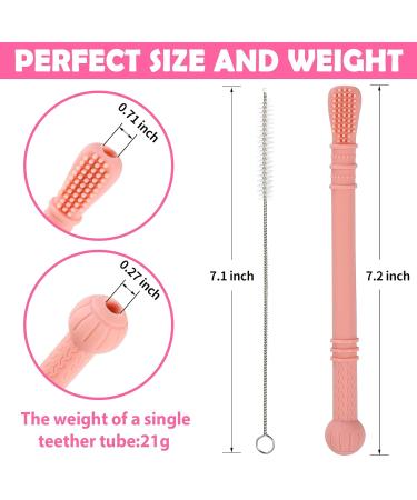 Meartchy Teething Tubes - 6 Pack Silicone Chew Straws for Babies 0-6 and 6-12 Months - Buy Online on SooperMarket.com