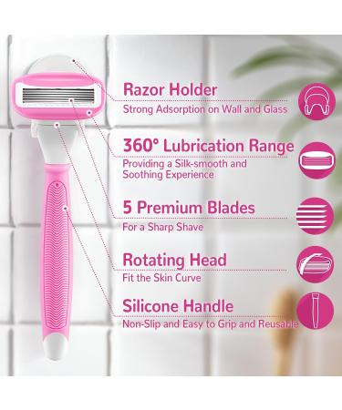 Premium Women's Razors Set - 2 Non-Slip Handles 14 Blades 360 Lubrication Pink - Smooth Irritation-Free Shaving - Buy Online on SooperMarket.com