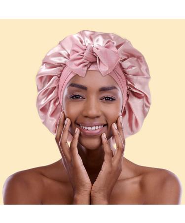 AWAYTR 2 Layered Satin Bonnet for Women Tie Band Hair Bonnet for Sleeping Silk Sleeping Cap with 3PCS Hair Scrunchies (Dust Rose(Bonus 3 Hair scrunchies)) - Buy Online on SooperMarket.com