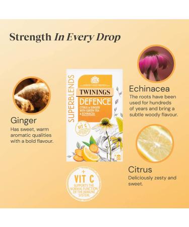 Twinings Superblends Defence Tea - Citrus & Ginger Green Tea with Echinacea & Vitamin C - 80 Biodegradable Tea Bags - Buy Online on SooperMarket.com