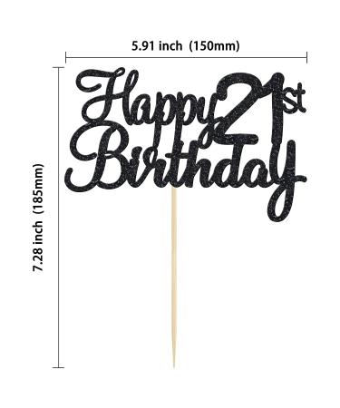 Happy 21st Birthday Cake Topper - Black Glitter 21 Cake Decoration for Party Supplies - Buy Online on SooperMarket.com