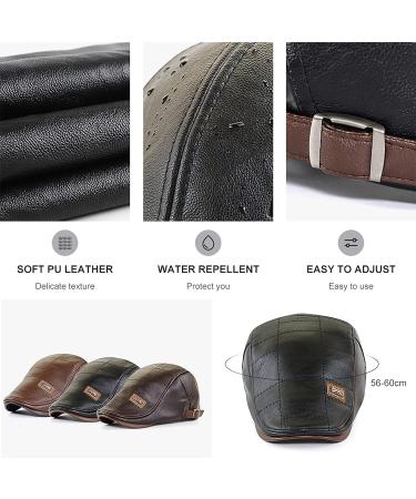 Men's Adjustable PU Leather Ivy Cap - Classic Golf Flat Cap for Driving and Fishing - Black - Buy Online on SooperMarket.com