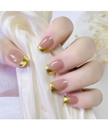 Semi Cured Gel Nails Strips - 20 Stickers Nail Wraps - Soft Self-Adhesive Gel Nail Stickers - Gold Glitter Gel Nail Strips for Nails Manicure Nail Wraps UV/LED Lamp Required Gold Edge