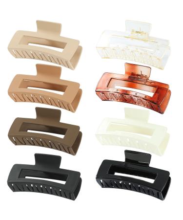 8Pcs Large Square Hair Claw Clips Non-slip Big Banana Hair Claw Clips for Women Girls  Strong Hold clips for Thick Thin Hair