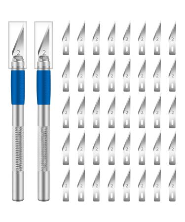 Jetmore 42 Pack Craft Knife Kit, 2 PCS Hobby Knife Precision Cutter Silicone Handle with 40 PCS #2 Hobby Knife Blades for DIY, Cutting, Carving Blue