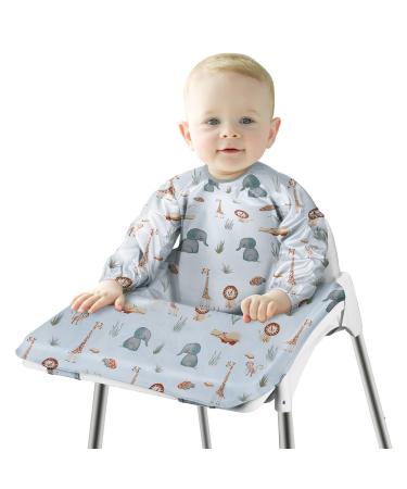 Vicloon Baby Bibs with Sleeves Baby & Toddler Weaning Bib Coverall Attaches to Highchair & Table Waterproof Long Sleeve Bib Unisex Feeding Bibs Apron for Infant Toddler Blue