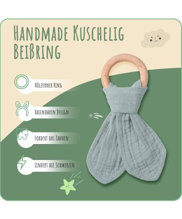 YoCaa Baby Gift Set for Boys & Girls - 100% Muslin Cotton Cuddly Cloth Bibs & Teething Ring - Perfect Birth Present (Mint) - Buy Online on SooperMarket.com