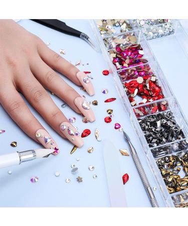 735 Pieces Gold Nail Rhinestones for Acrylic Nails - 3D Nail Diamonds Art Decoration DIY (Gold AB) - Buy Online on SooperMarket.com