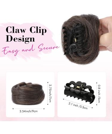 REECHO 2 PCS Mini Claw Clip in Messy & Cat Ears Hair Bun Extensions Wig Accessory Updo Hairpieces for Women Girls (Pack of 2-3.5" Wavy Cool Dark Brown) Pack of 2 - 3.5" Wavy Cool Dark Brown - Buy Online on SooperMarket.com