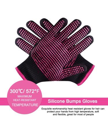 ARRITZ Professional Heat Resistant Gloves for Hair Styling - Silicone Bumps, Heat Proof Mat, 6pcs Clips, 2pcs Combs - Pink - Buy Online on SooperMarket.com
