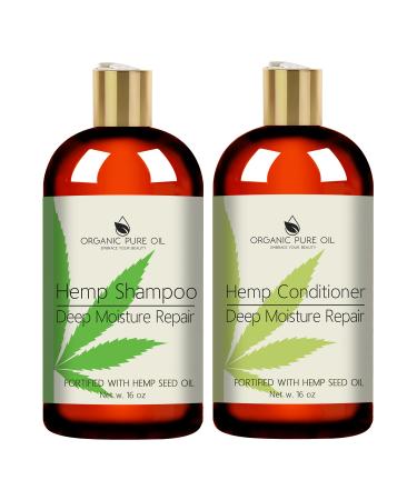 Hemp Hydrating Shampoo and Conditioner Set - 16 oz For Men and Women - Color Treated Hair All Natural - Sulfate Free - Curly or Frizzy Hair - Made with Herbal and Hemp Extract