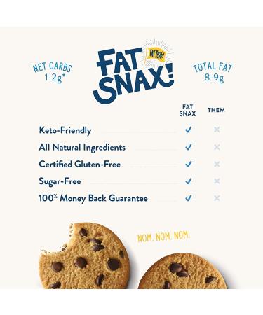 Fat Snax Low-Carb Soft Baked Keto Cookies - Chocolate Chip (Pack of 12) | Almond Flour, Gluten-Free, Low Sugar Snack | 2g Net Carbs, 8g Fat - Buy Online on SooperMarket.com