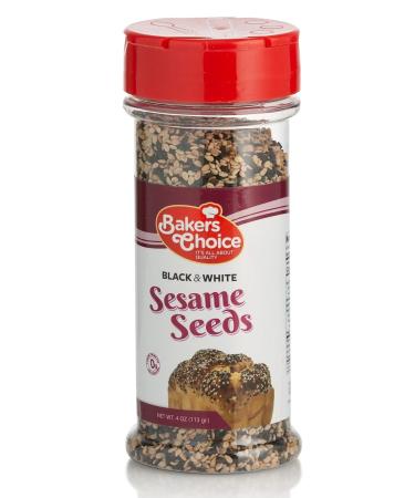 Baker's Choice Black & White Sesame Seeds - For Baking And Cooking - All Natural Food Seasoning - Resealable Container - Gluten Free, Kosher - 4 Oz. (113g)
