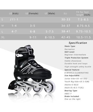 KIKSTYO Adjustable Inline Skates | Full Light Up Wheels | X-Large Size | Black Roller Skates for Kids, Adults, Women, and Boys - Buy Online on SooperMarket.com