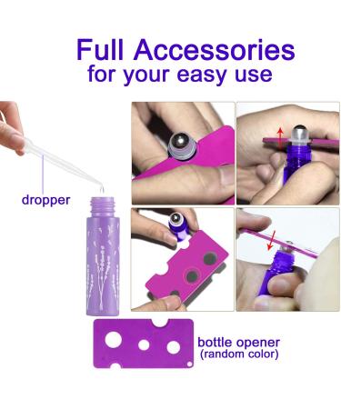 Alledomain 6Pcs 10ml Essential Oil Roller Bottles Refillable Empty Colorful Printed Frosted Glass Roll on Bottles Clear Roll Bottles with Stainless Steel Roller Balls Include 1 Dropper & Opener - Buy Online on SooperMarket.com
