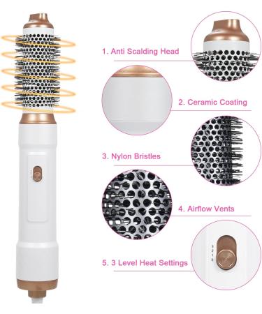 5-in-1 Hot Air Comb | Multi-Function Hair Styling Tool for Straight & Curly Hair | White | International Shipping - Buy Online on SooperMarket.com