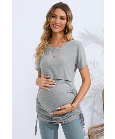 Sosolism 4 in 1 Maternity Nursing Dress XL Light Grey - Short Sleeve Breastfeeding Top - Buy Online on SooperMarket.com