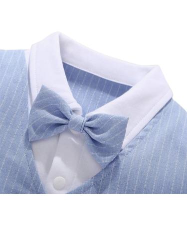 AmzBarley Baby Boys Gentleman Outfit Suit | Dress Shirt Pants Vest Bowtie Tuxedo Rompers | Blue | 1-2 Years - Buy Online on SooperMarket.com