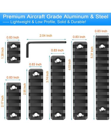 FANGOSS Mloc Picatinny Rails Set - 6 Pack with 3, 5, 7, 9, 11, 13 Slot Aluminum Sections - Includes 13 T-Nuts, Screws, and Allen Wrench - Buy Online on SooperMarket.com