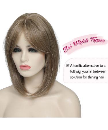 Short Bob Hair Topper for Women | Ash Light Brown with Highlights | Hair Volume Enhancement | 12 Inch Clip-in Wiglet | Fiber Hairpiece for Thinning Hair - Buy Online on SooperMarket.com