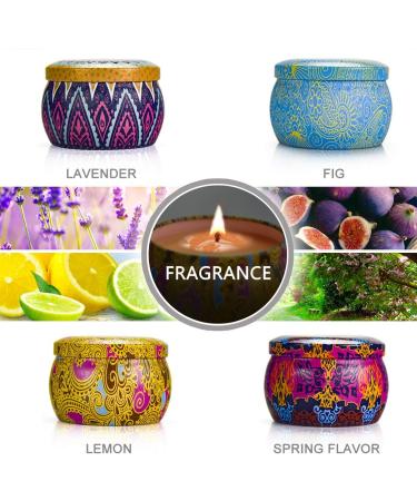 Scented Candle Gift Set for Women - 5.6oz Natural Soy Wax, 120 Hours Burning Time, Aromatherapy in Portable Tin - 4 Fragrances: Lavender, Lemon, Fig. Perfect Gift for Her! - Buy Online on SooperMarket.com