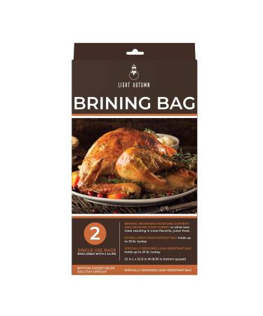 Brining Bags for Turkey - Extra Large Turkey Brine Bags (2 Pack) Size: 22"x23- Thanksgiving Day Turkey Brine Kit - Heavy Duty, Double Zipper with Sealing Clips - Hold Up To 25 lb - Brine Bag