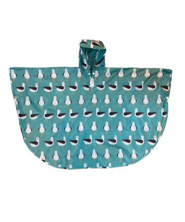 BundleBean - Kids Wheelchair Poncho - Comes with Stuff Sac - Universal Fit Peaked Hood Easy Poppers Under Chin and Arms -Waterproof Rain Poncho for Ages 4-11 Years (Seagulls)