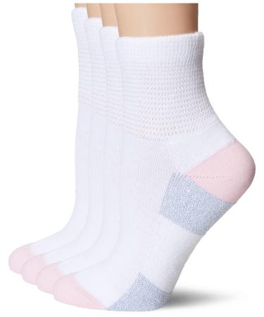 MediPeds Women's Casual Sock (Pack of 4) 3-8 White With Pink