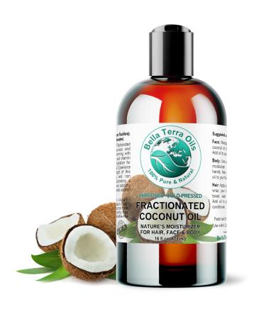 Bella Terra Oils - Liquid Organic Fractionated Coconut Oil 16 oz - Dive into Nutritional Excellence Known for Antioxidants & MCTs A Luxurious Treat for the Skin