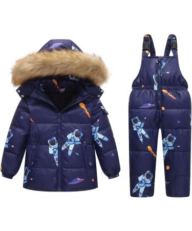 Kids 2-Piece Winter Puffer Jacket and Snow Bib Pants Set | Hooded Down Coat and Snow Pants Outfit | 3-4 Years | Blue - Buy Online on SooperMarket.com