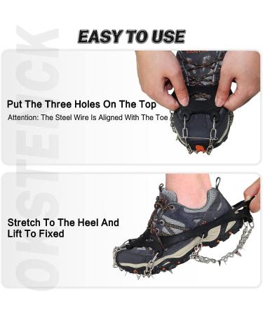 OKSTENCK Ice Cleats Traction Snow Grips with 23 Stainless Steel Spikes - Medium Size for Men, Women, and Kids - Anti-Slip Protection for Hiking, Walking, Climbing, Fishing - Buy Online on SooperMarket.com