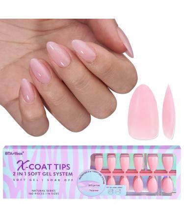 BTArtbox XCOATTIPS Natural Nail Tips -Short Almond Press On Nails Pink Long Lasting Soft Gel Nails False Nail Soak Off Acrylic Fake Nails Extensions for Nail Art DIY Halloween Gifts A3-S Almond