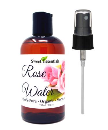 Premium Organic Moroccan Rose Water - 8oz w/ Sprayer - Imported from Morocco - 100% Pure (Food Grade) No Oils or Alcohol. Perfect for Reviving, Hydrating & Rejuvenating Your Face & Neck