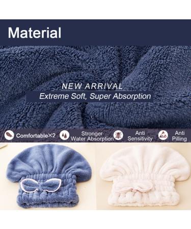 Jseng 2PC Microfiber Hair Drying Caps - Fast Drying Hair Turban Wrap Towels for Girls and Women - Soft & Absorbent - Blue+beige - Buy Online on SooperMarket.com