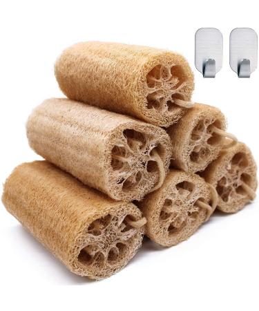 Natural Loofahs 6 Pack Organic Natural Bath Loofahs Luffa Exfoliating Body Scrubber Sponges for Men Women for Deep Cleaning with 2 PCS Wall Hooks Loofah Sponges