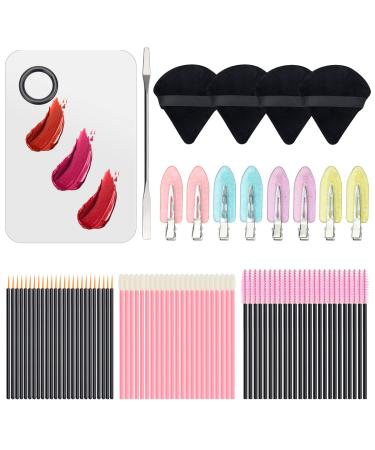 88pcs Disposable Makeup Applicator Kit  Coldairsoap 1P Makeup Mixing Palette With A Spatula 25PDisposable Eyeliner Brushes 25P Eyelash Brushes 25P Lip Wands 4P Powder Puffs and 8P Makeup Hair Clips