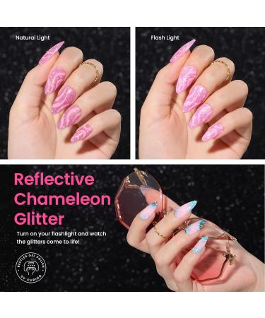 Beetles Glitter Gel Nail Polish Set - 6 Colors Chameleon Sparkle Kit for DIY Manicure | Color Changing Pink Purple Blue with Crushed Diamond Shine | Soak Off UV Gel Polish - Buy Online on SooperMarket.com