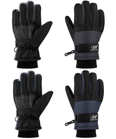 ONESING Snow Gloves for Kids 2 Pair Kids Snow Gloves Ages 3-12 Kids Winter Gloves Boys Kids Ski Gloves Warm Ski Gloves Thick Warm Windproof Gloves for Boys Girls Gray,navy blue(3-7 years)