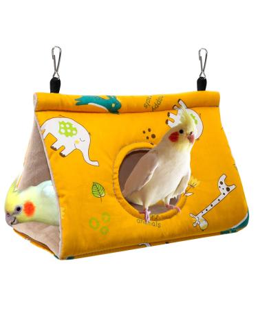 Rypet Winter Warm Bird Nest House - Hanging Hammock Velvet Shed Hut Cage Plush Fluffy Birds Hideaway Sleeping Bed Fuzzy for Parrot Parakeet Cockatiels Budgies Lovebird African Grey Medium (Pack of 1) Yellow