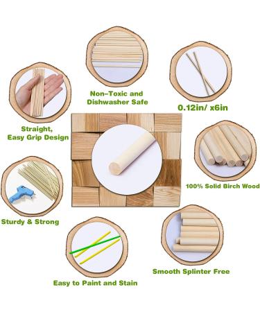 200 Pieces 6x1/8 Wooden Dowel Rods - Unfinished Hardwood Craft Sticks for DIY Crafts - Buy Online on SooperMarket.com