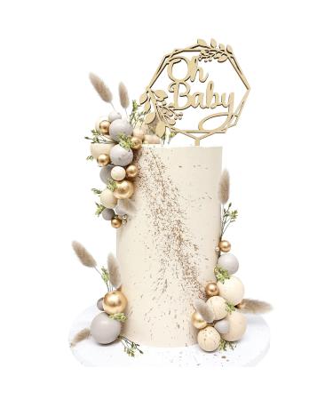 Wood Oh Baby Cake Topper Boho Cake Toppers Balls Cake Topper Decorations Baby Shower Decorations for Boho Baby Shower Birthday Wedding Gender Reveal Cake Decorations (Gray)