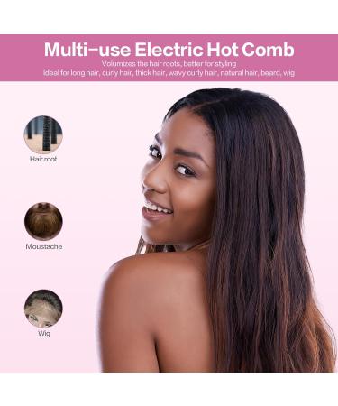 Ceramic Hot Comb for Wigs Afro Hair & Beard | Anti-Scald Straightening Comb | Electric Press Comb with Adjustable Temperatures | Dual Voltage | 60 Min Auto Shut Off | Pink - Buy Online on SooperMarket.com