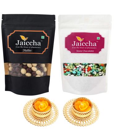 Jaiccha Ghasitaram Diwali Gifts Chocolate - Pack of 2 Nutties and Stone Chocolate Pouches Big 400 GMS with 2 T-Lites