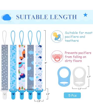 5 Pcs Blue Baby Dummy Clips Set with Silicone Adapter - Soother Chain Holder Straps for Boys | Teething Clips for Teething Toys | Baby Shower Gift - PP Material - Buy Online on SooperMarket.com