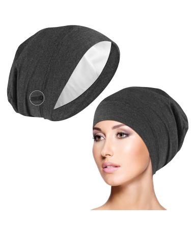 WLLHYF Silk Bonnet Sleep Cap Soft Hair Wrap Cover Satin Lined Beanie Adjustable Turban hat Nurse Cap Bonnet for Medium Curly Frizzy Hair Chemotherapy hat for Women and Men Grey
