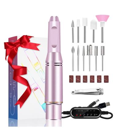 Electric Nail File Rechargeable 30000 RPM Professional Electric Nail Cutter Metal Nail Drill with Adjustable Speed for Manicure and Pedicure with Polishing Tool Pink 30000rpm