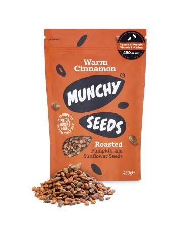 Munchy Seeds Warm Cinnamon Sunflower Pumpkin Protein Snack Plant-Based Fibre & Vitamin E Sweet & Delicious To Eat Vegan Snacks For Kids Add to Cereal Porridge or Yoghurt -450g Mega Pack MS0111026 Warm Cinnamon 450 g (Pack of 1)