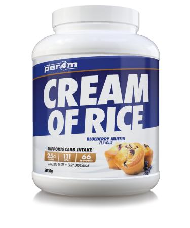 Per4m Cream Of Rice | 66 Servings | High Carbohydrate Cream Of Rice | Breakfast Replacement | Low Sugar Gym Supplements 2kg (Blueberry Muffin)